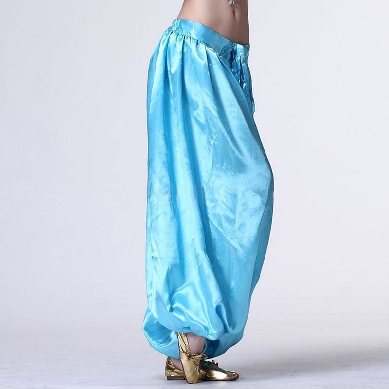 MUNAFIE Belly Dance Pants Carnival Satin Latern Pants Tribal Harem Pants Light Blue - Image 3